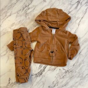 Kids Tan Bear Hoodie and Pants Set